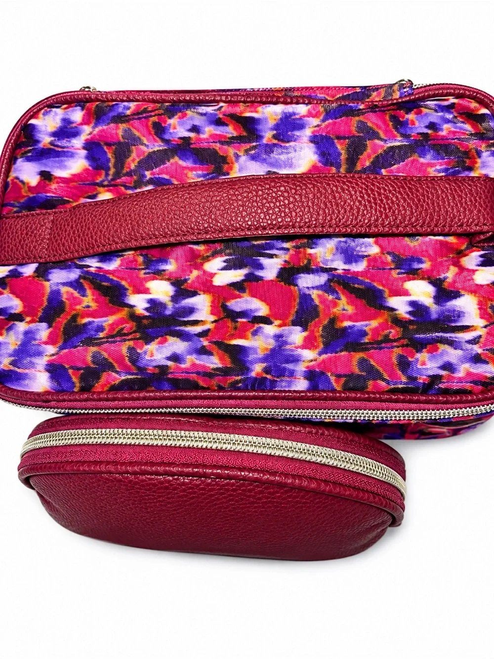 Nine West Travel Cosmetic Bag Set Floral Burgundy Toiletry Case NWT